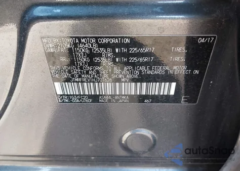 2017 Toyota Rav4 Xle from USA, damaged, VIN JTMRFREV1HJ707628